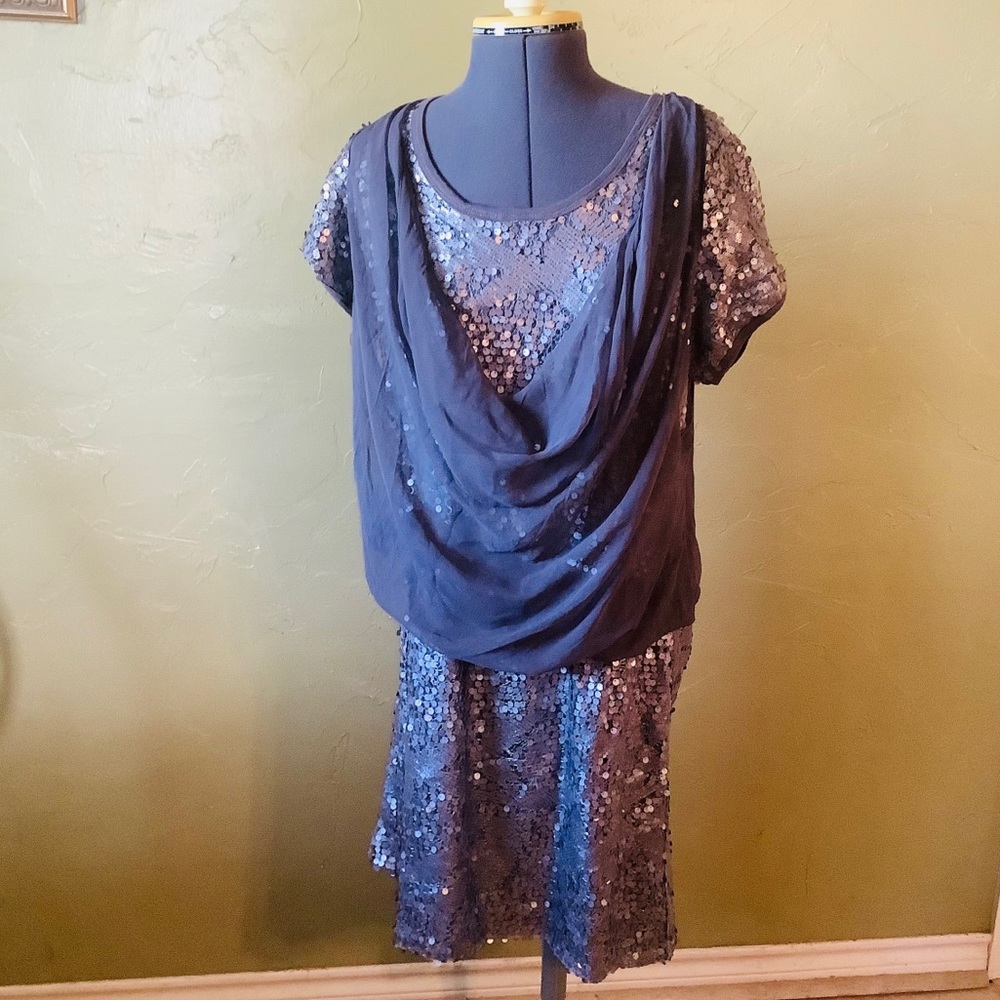 NWT Panitti Grey/Silver Sequin Mini Dress …
